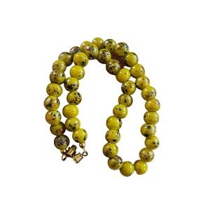 VTG Venetian Murano Art Glass Necklace Italy beaded End Of Day Rare Yellow Round